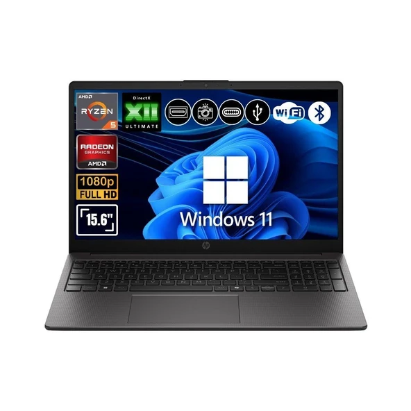 HP 255R G10 AMD Ryzen 5-7535U 8GB Ram 512GB NVMe SSD 15.6" Full HD Win11Pro Notebook D0PK1AT ATL24 ürün görseli 1