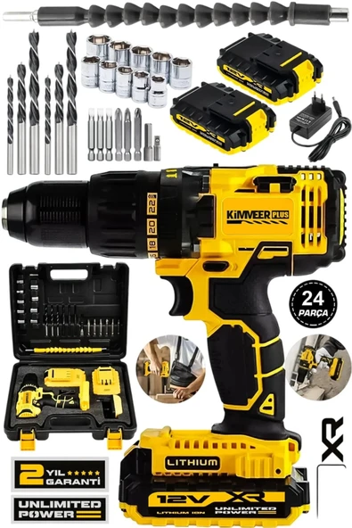 Kimmeer Plus 12 V 1,5 Ah Çelik mandren 24 parça akülü ürün görseli 1