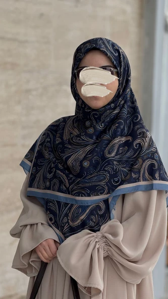 Pamuklu Soft Açelya Desen Eşarp-Lacivert - Resim 3