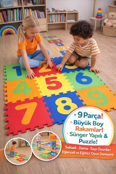 9 Parça Rakamlı Oyun Matı 33x33 cm Sünger Puzzle Yer Karosu Çocuk Eğitim Seti ürün görseli 1