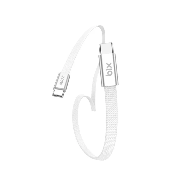Bix T5CC-WT Beyaz 1 Metre 240W Type-C to Type-C Örgülü Hızlı Şarj ve Data Kablosu, 480Mbps 240W Type C Turbo Şarj Kablosu, (Tüm Type C Telefon ve Tabletlerle Uyumludur) (Max 48V 5A) ürün görseli 1