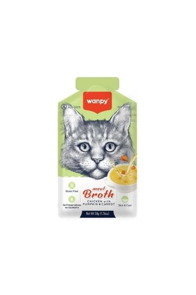 Wanpy Kediler için Bal Kabağı & Havuçlu Tavuk Eti  Çorbası 50g Skt:11/2027 ürün görseli 1
