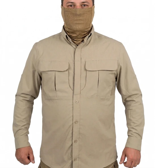 TREKKİNG GÖMLEK BEJ OUTDOOR TACTİCAL KORUMA GÖMLEĞİ LİKRALI ürün görseli 1