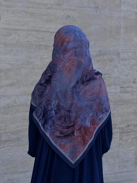 Pamuklu Soft Âlâ  Desen Eşarp-Morcivert - Resim 3