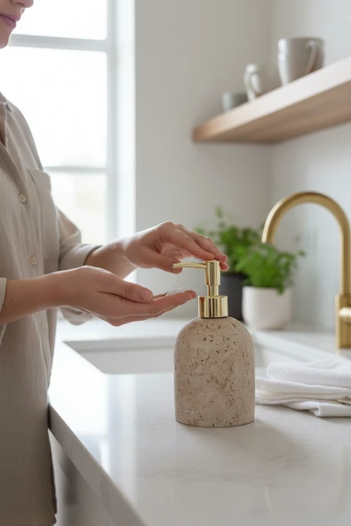 Akayev Mermer Traverten Gold Banyo, Mutfak Sıvı Sabunluk ürün görseli 1