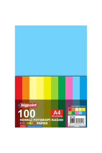 Renkli Fotokopi Kağıdı 80gr. A4 100 Yaprak / 10 Renk ürün görseli 1
