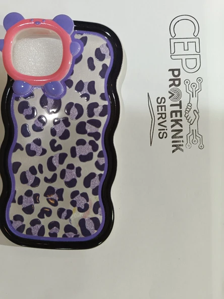 iPhone 14 kılıf şeffaf mor benekli - Resim 2
