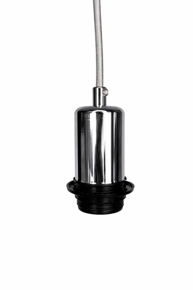 Dekoratif Sarkıt Avize Başlığı Takılabilir E27 Duy 70cm Metal Kumaş Örgü Kablo Krom Kaplama B10 - Resim 2
