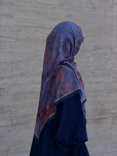 Pamuklu Soft Âlâ  Desen Eşarp-Morcivert - Resim 4