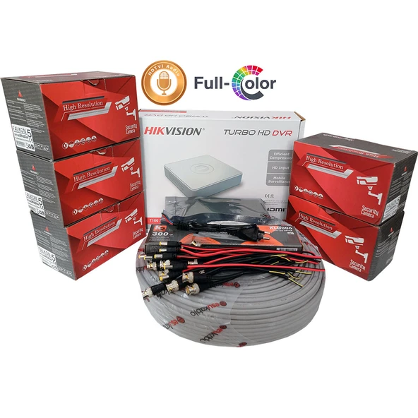 Hikvision 5'li Full HD Güvenlik Kamerası Seti Mikrofonlu, Renkli Gece Görüşlü, Olay Anında Bildirim ürün görseli 1
