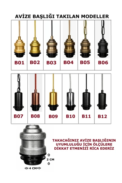 Dekoratif Sarkıt Avize Başlığı Takılabilir E27 Duy 70cm Metal Pvc Kablo Eskitme B03 - Resim 4