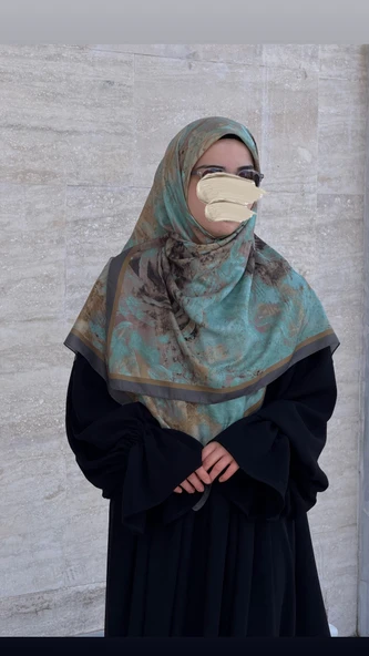Pamuklu Soft Âlâ  Desen Eşarp-Su Yeşili - Resim 2
