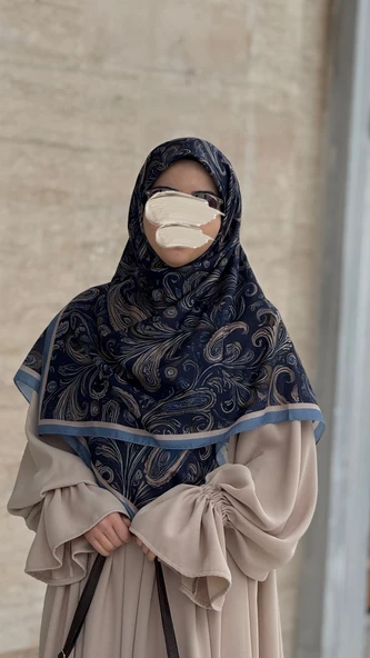 Pamuklu Soft Açelya Desen Eşarp-Lacivert - Resim 11