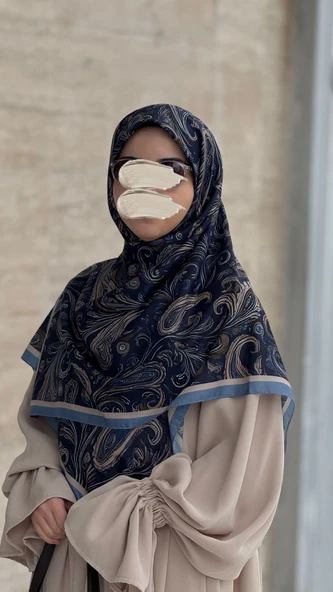 Pamuklu Soft Açelya Desen Eşarp-Lacivert - Resim 12