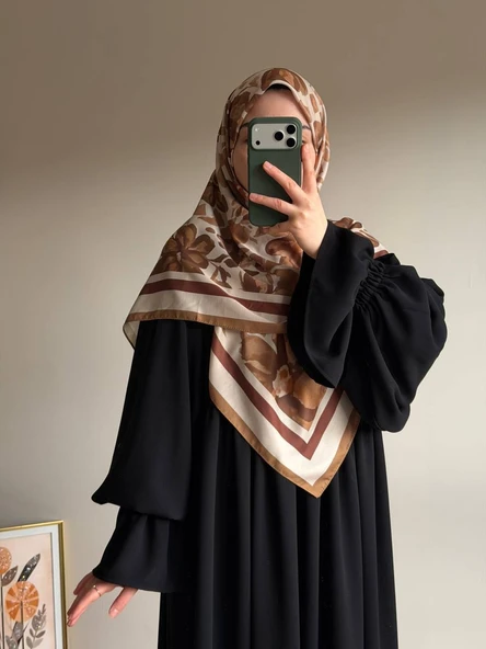Pamuklu Soft Nazenin Desen Eşarp-Karamel - Resim 12