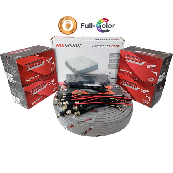 Hikvision 4’lü Full HD Güvenlik Kamerası Seti Mikrofonlu, Renkli Gece Görüşlü, Olay Anında Bildirim ürün görseli 1