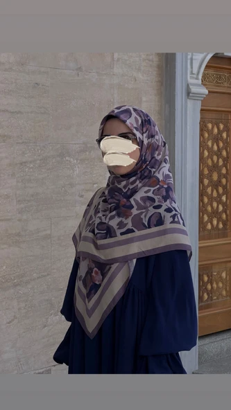 Pamuklu Soft Nazenin Desen Eşarp-Lila ürün görseli 1