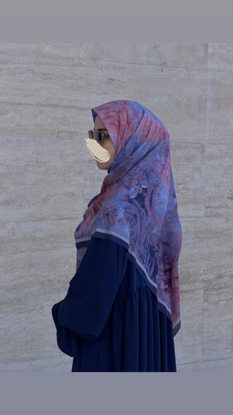 Pamuklu Soft Âlâ  Desen Eşarp-Morcivert - Resim 7