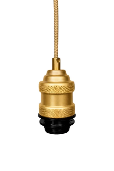 Dekoratif Sarkıt Avize Başlığı Takılabilir E27 Duy 70cm Metal Zigzag Kumaş Örgü Kablo Gold B01 - Resim 2