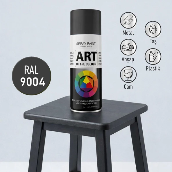 Mat Siyah Prof. Sprey Boya Metal Ahşap Taş Plastik ve Cam Yüzeylere Uygun Spray Boya 400 ml RAL9004 ürün görseli 1