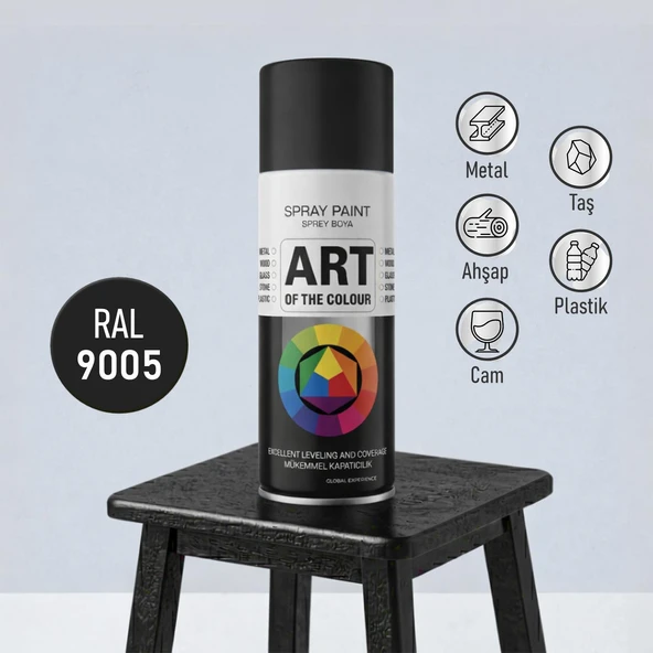 Siyah Prof. Sprey Boya Metal Ahşap Taş Plastik ve Cam Yüzeylere Uygun Spray Boya 400 ml RAL9005 ürün görseli 1