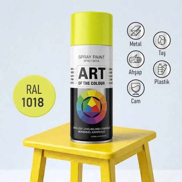 Sarı Prof. Sprey Boya Metal Ahşap Taş Plastik ve Cam Yüzeylere Uygun Spray Boya 400 ml RAL1018 ürün görseli 1