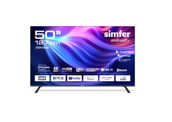 Simfer 50SFSA6B 4K Ultra HD 50" 127 Ekran Uydu Alıcılı Android Smart LED TV ürün görseli 1