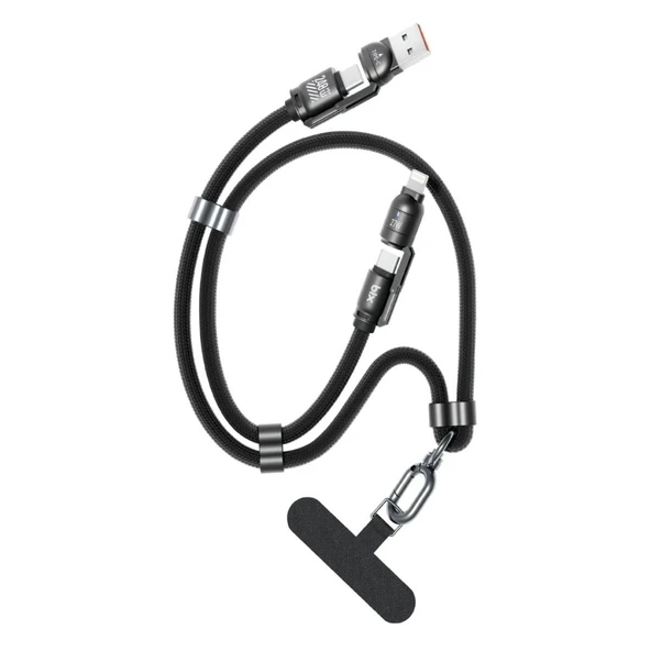 Bix 5IN1C-BK 1.5 Metre Siyah 240W USB-A ve Type C ve Lightning Çok Fonksiyonlu Yüksek Hızlı Şarj ve Data Kablosu, Çok uçlu Şarj Kablosu (Tüm Type C / Lightning Telefon ve Tabletlerle Uyumludur) ürün görseli 1