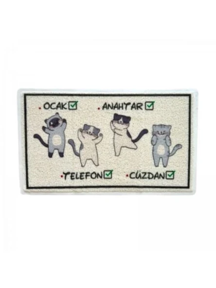 Esonez UNR PAS009 Kedi Desenli Dikdörgen Paspas 45x75 ürün görseli 1