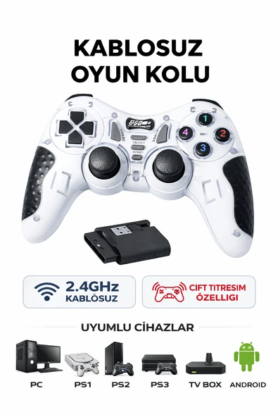 Kablosuz Oyun Kolu 2.4GHz  PC, PS1, PS2, PS3, TV Box ve Android Uyumlu  Çift Titreşimli Gamepad ürün görseli 1
