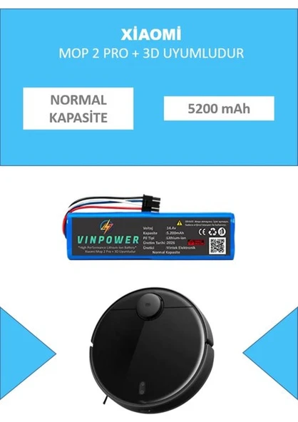 Xıaomı Mop 2 Pro + 3D robot Süpürge Batarya 5200 Mah ürün görseli 1