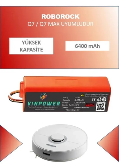 Vin Power Roborock Q7 Max Robot Süpürge Uyumlu Batarya ( Yüksek Kapasite ) ürün görseli 1
