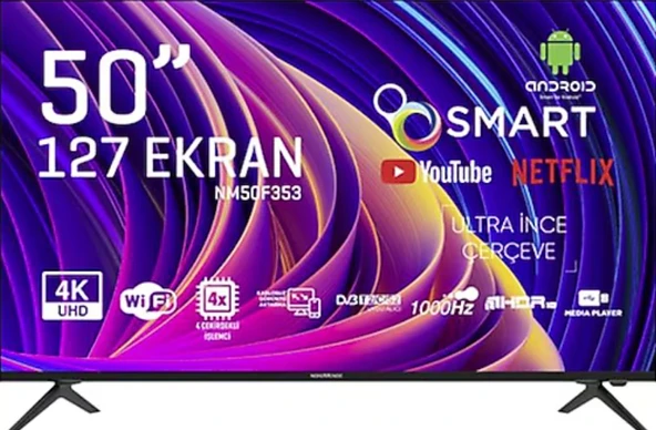 Nordmende NM50F353 4K Ultra HD 50" 127 Ekran Uydu Alıcılı Android Smart LED TV ürün görseli 1
