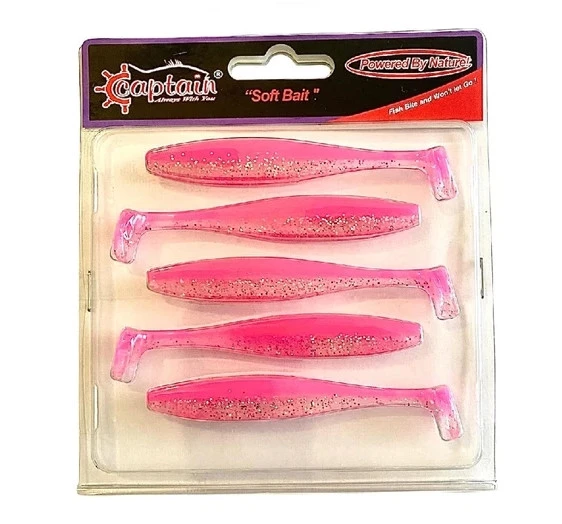 Captain 3075 Shad Tail Soft 10 cm 4.7 Gr Levrek Turna Silikonu 5'li Paket Suni Yem Pembe - Silikon Balık ürün görseli 1