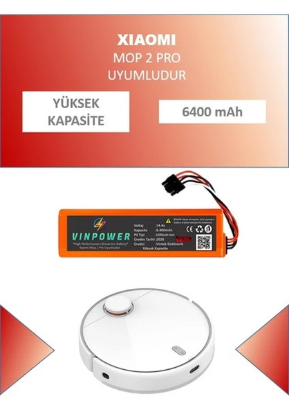 Xiaomi Mop 2 Pro robot Süpürge Uyumlu Batarya 6400 Mah - Yüksek Kapasite ürün görseli 1