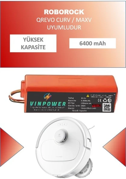 Roborock Qrevo Curv / Maxv robot Süpürge Uyumlu Batarya 6400 Mah ürün görseli 1