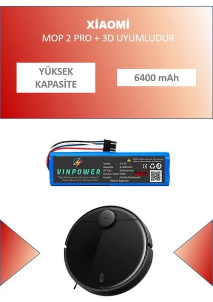 Xıaomı Mop 2 Pro + 3D robot Süpürge Batarya 6400 Mah ürün görseli 1
