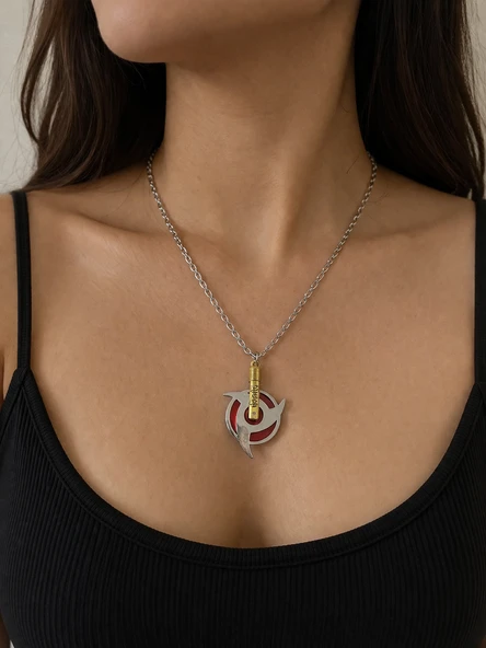 Naruto Itachi Mangekyou Sharingan Gümüş Renk 60 cm Unisex Kolye ürün görseli 1