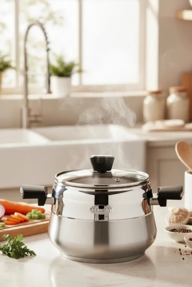 Special Paslanmaz Çelik İndüksiyon Ocak Uyumlu Düdüklü Tencere 10 Lt Cam Kapak Hediyeli ürün görseli 1