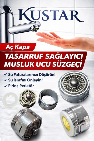 Aç Kapa Musluk Ucu Su Tasarruf Aparatı Musluk Filtresi Lavabo Musluk Süzgeci Dış Dişli 23,7mm ürün görseli 1
