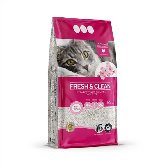 Fresh & Clean Ekstra Topaklanan Bebek Pudrası Parfümlü Bentonit Kedi Kumu 10 lt ürün görseli 1