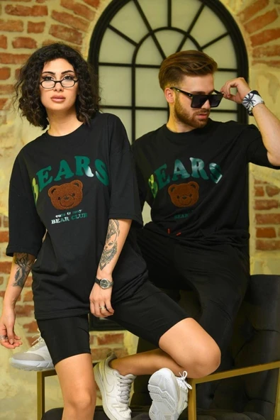 BUTİK AYVİTRİN Sevgili Kombini Çift Unisex Oversize Nakışlı Siyah ürün görseli 1