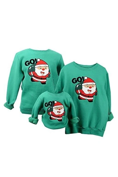 BUTİK AYVİTRİN Unisex Yılbaşı Noel Baba Baskılı Sweatshirt Yeşil Tek Fiyatıdır ürün görseli 1