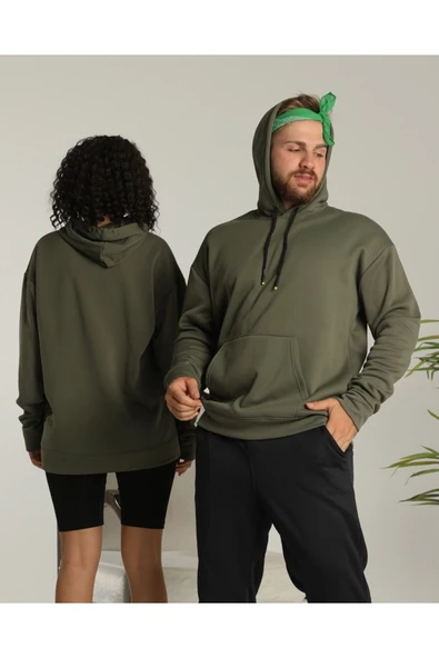 BUTİK AYVİTRİN Sevgili Çift Kombini Unisex Oversize 2 Iplik Haki Sweatshirt ürün görseli 1