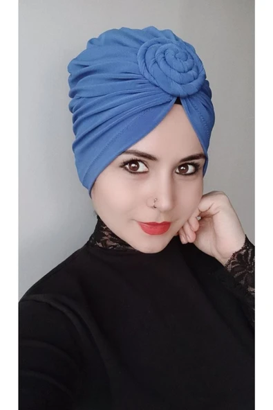 BUTİK AYVİTRİN Kadın Burgu Düğüm Bone Açık Mavi ürün görseli 1