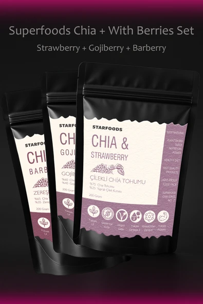 Chia Tohumu 3'lü Set Superfoods Çilekli Chia Tohumu + Gojiberry Chia + Zereşk Chia Chia Seeds Set ürün görseli 1