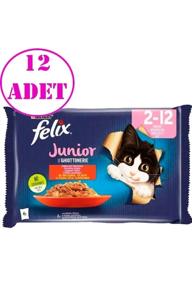 Felix Junior Tavuklu ve Sığır Etli Yaş Kedi Maması (4X85GR) 12 Adet ürün görseli 1