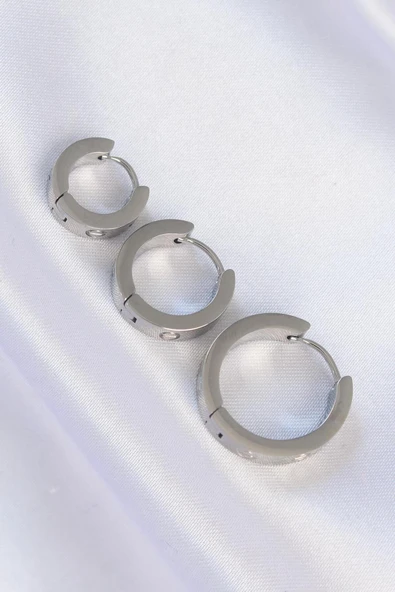 BUTİK AYVİTRİN 316L Çelik Gümüş Renk Model 3lü Halka Küpe ürün görseli 1