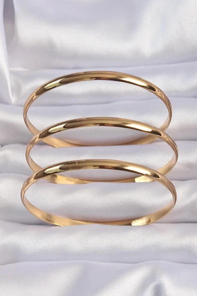 BUTİK AYVİTRİN 316L Çelik Gold Renk 3lü Ajda Bilezik Seti ürün görseli 1
