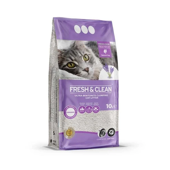 Fresh & Clean Ekstra Topaklanan Lavanta Parfümlü Bentonit Kedi Kumu 10 lt ürün görseli 1